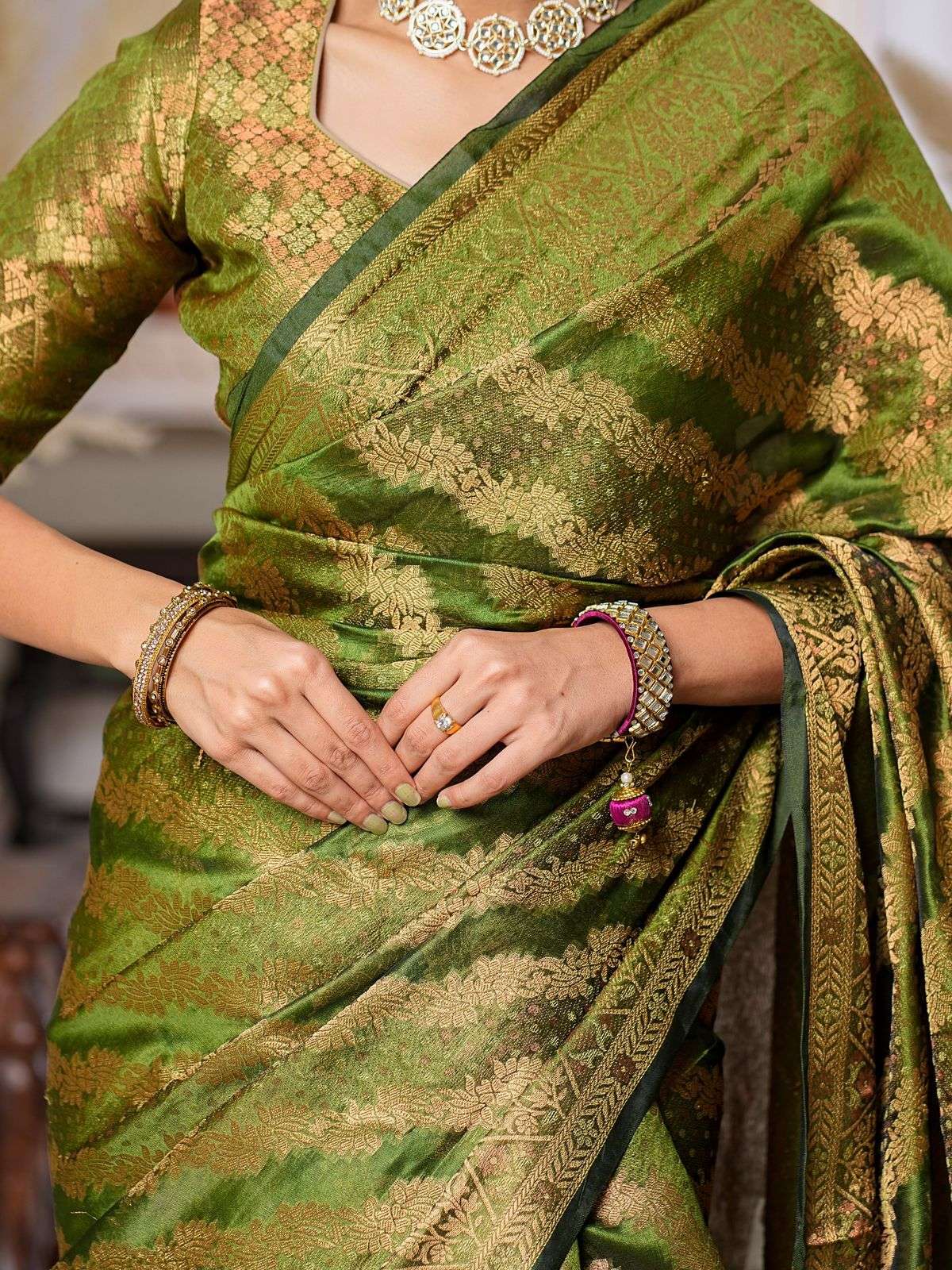 Mehandi GreenColor Pure Organza Saree 